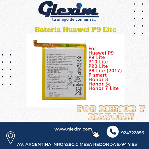 [BTHP9L] Bateria Huawei P9 Lite / Y7 2018/ P8 Lite 2017/ P20 Lite/ Y6 2018/ Honor 8/P9 Lite 2017/P10 Lite/P Smart 2018